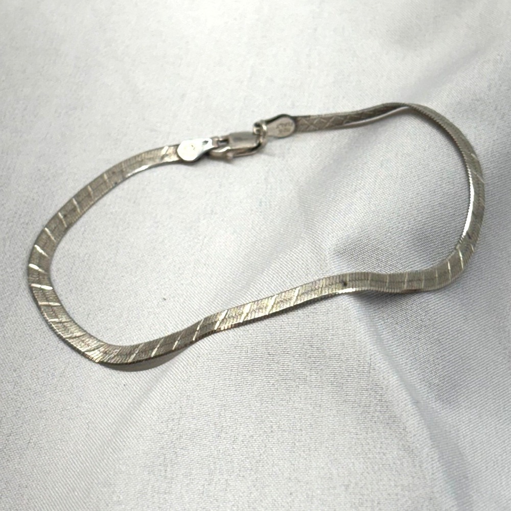 Italy Herringbone Bracelet Womens 7.5 Silver Fair Reversible Diamond Cut 925